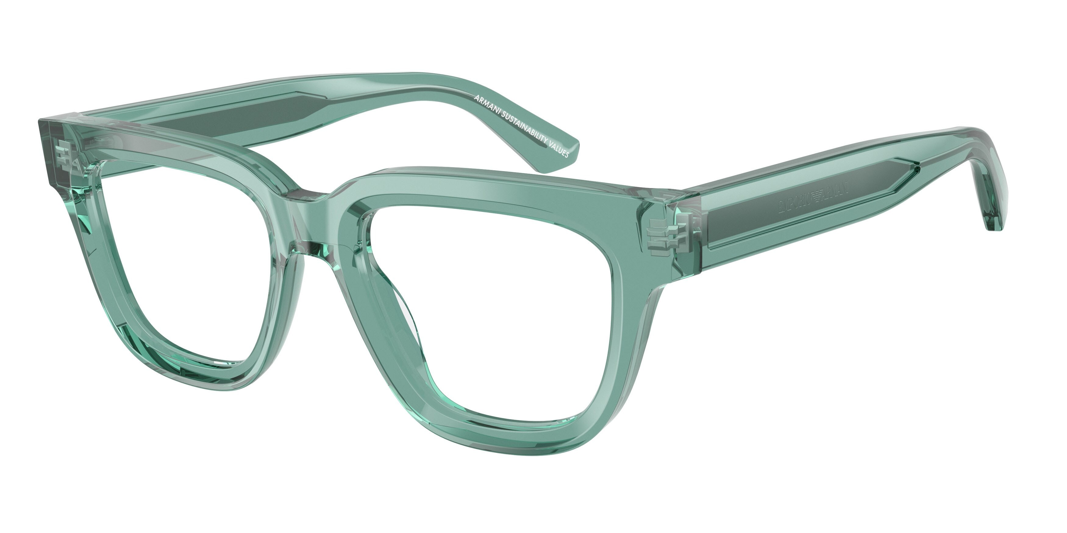 Occhiali da vista Emporio Armani EA 3281 (6365) colore verde trasparente lucido forma irregolare lenti lente demo