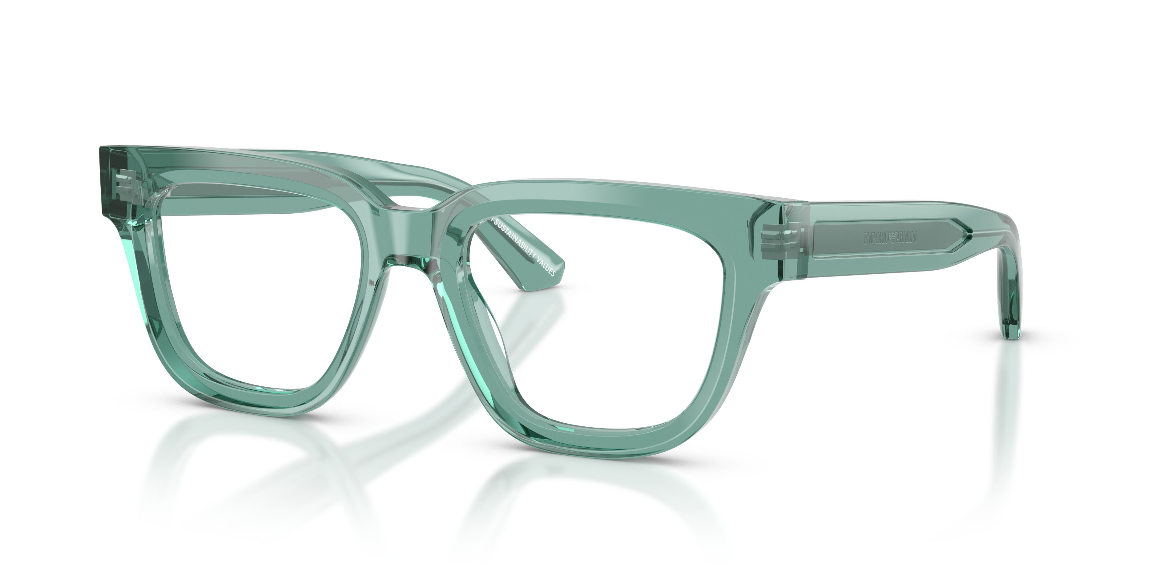 Occhiali da vista Emporio Armani EA 3281 (6365) colore verde trasparente lucido forma irregolare lenti lente demo