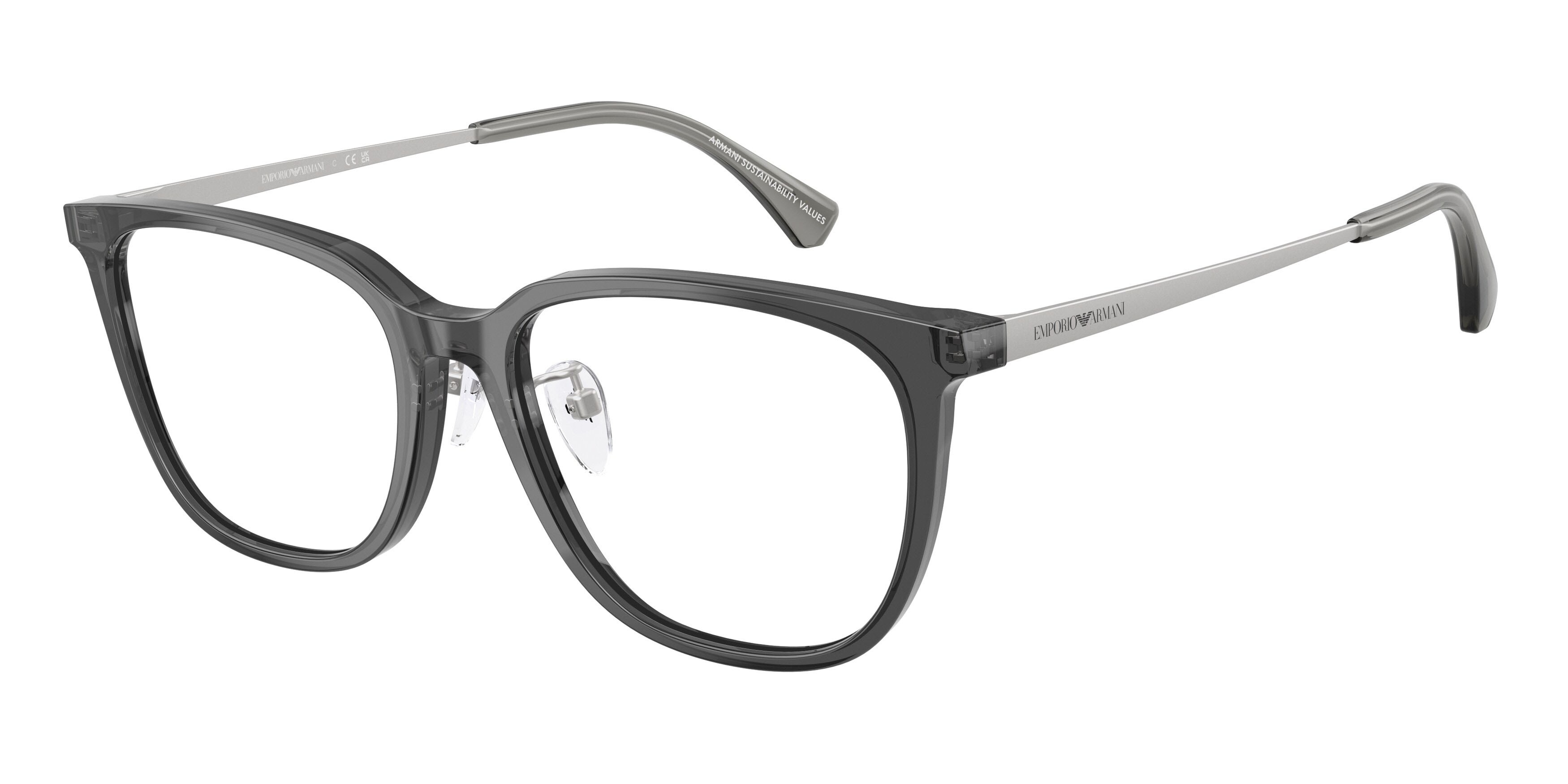 Occhiali da vista Emporio Armani EA 3284D (5029) colore grigio trasparente lucido forma irregolare lenti lente demo