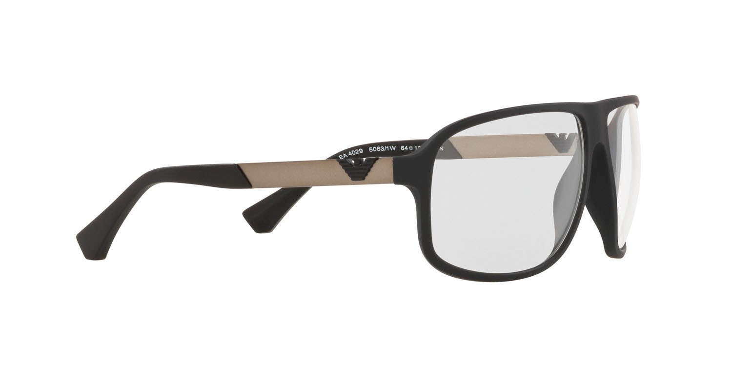 Sonnenbrillen Emporio Armani EA 4029 (50631W) farbe nero effetto gommato form quadratisch gläser trasparente