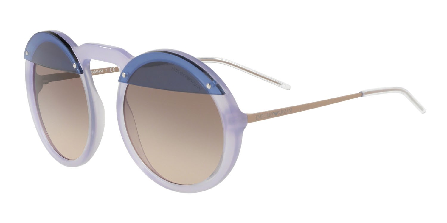 Sonnenbrillen Emporio Armani EA 4121 (570513) farbe violetto opalino form unregelmäßig gläser marrone sfumato grigio
