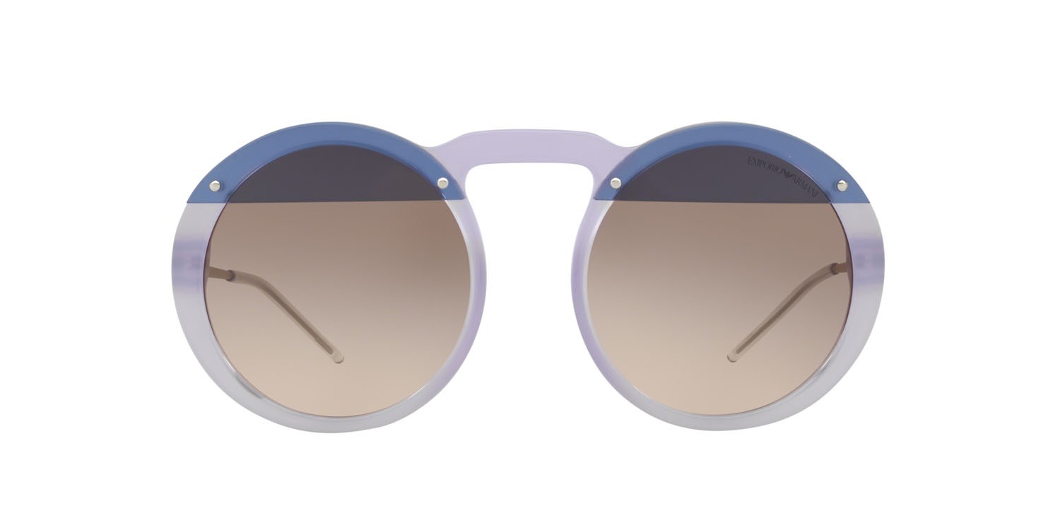 Sonnenbrillen Emporio Armani EA 4121 (570513) farbe violetto opalino form unregelmäßig gläser marrone sfumato grigio