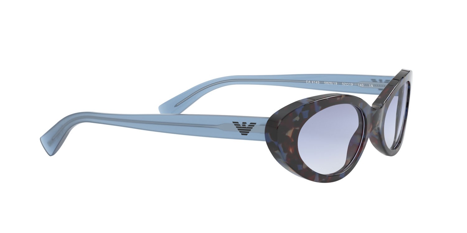 Sonnenbrillen Emporio Armani EA 4143 (582819) farbe havana blu brillante form cat-eye gläser trasparente sfumato azzurro