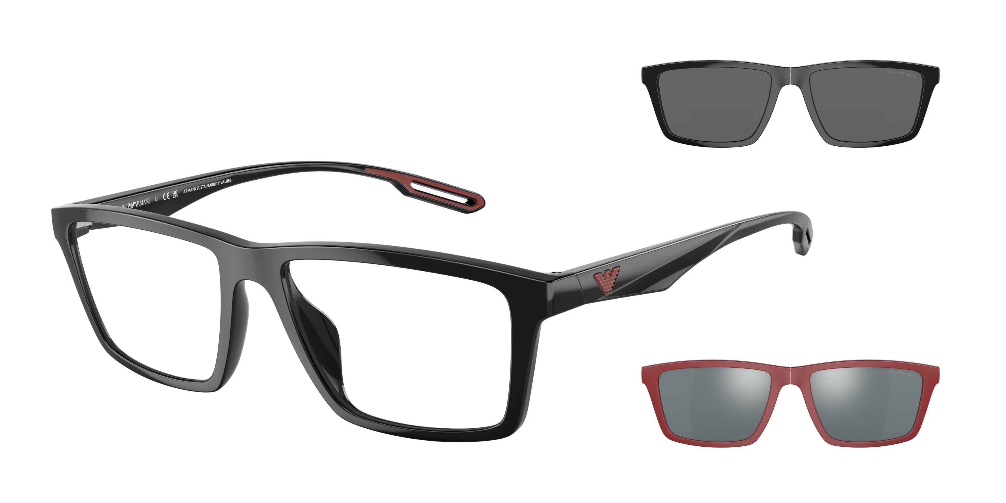 Occhiali da vista Emporio Armani EA 4189U (50171W) + Clip on colore nero lucido forma rettangolare lenti trasparente