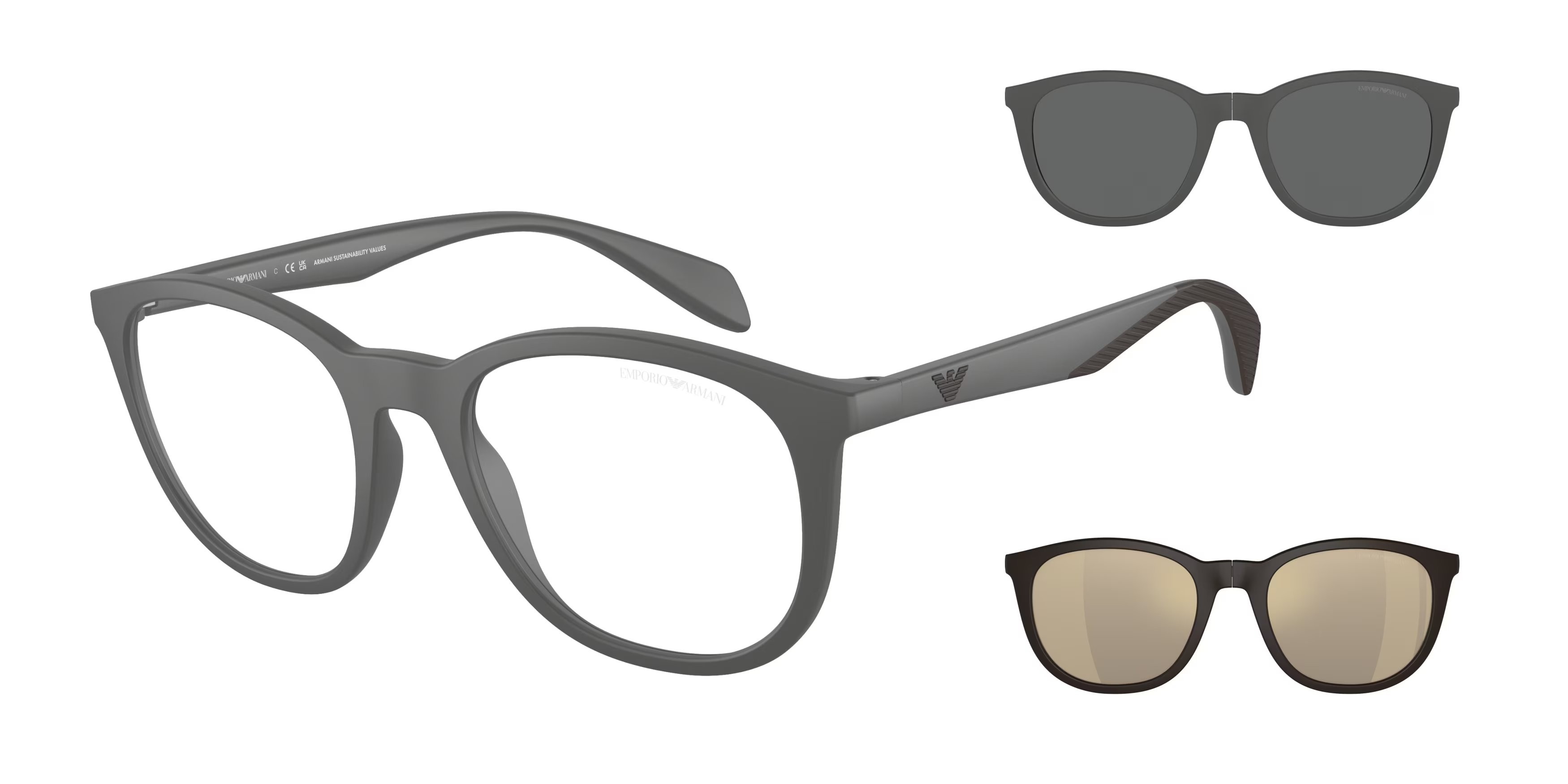 Eyeglasses Emporio Armani EA 4211 (51261W) + Clip on color grigio opaco shape pantos lenses trasparente