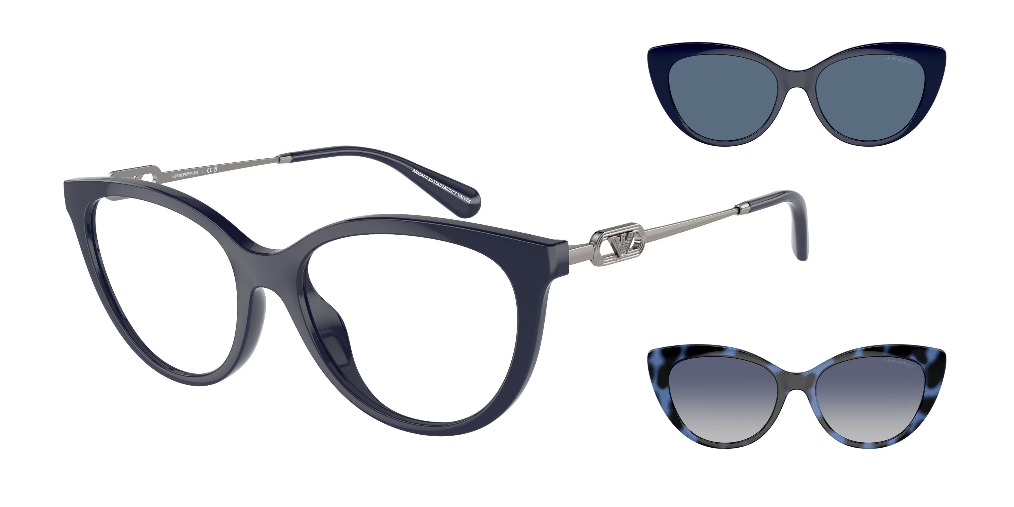 Brillen Emporio Armani EA 4213U (51451W) + Clip on farbe blu lucido form cat-eye gläser trasparente