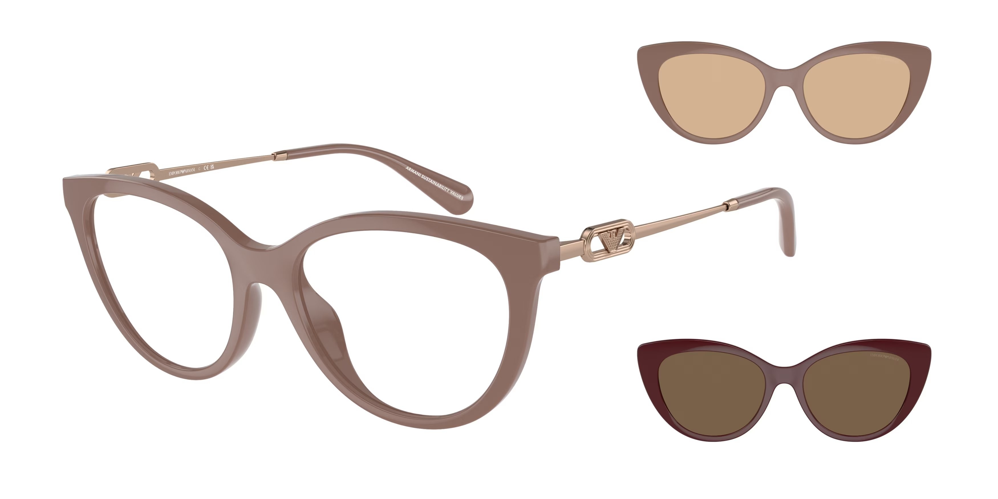 Eyeglasses Emporio Armani EA 4213U (51461W) + Clip on color tundra brillante shape cat eye lenses trasparente