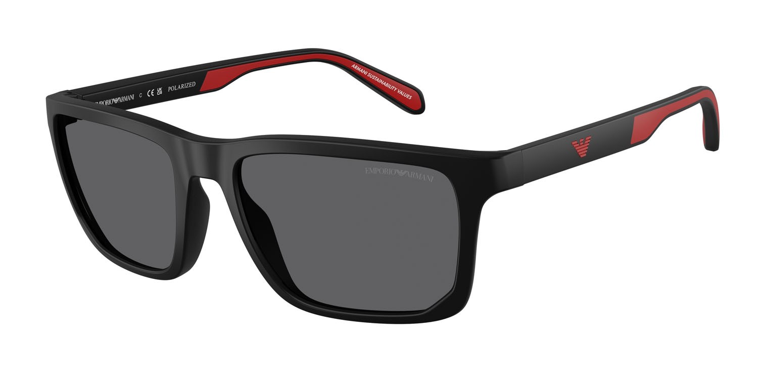 Occhiali da sole Emporio Armani EA 4219 (5001T3) colore nero opaco forma rettangolare lenti polar grigio