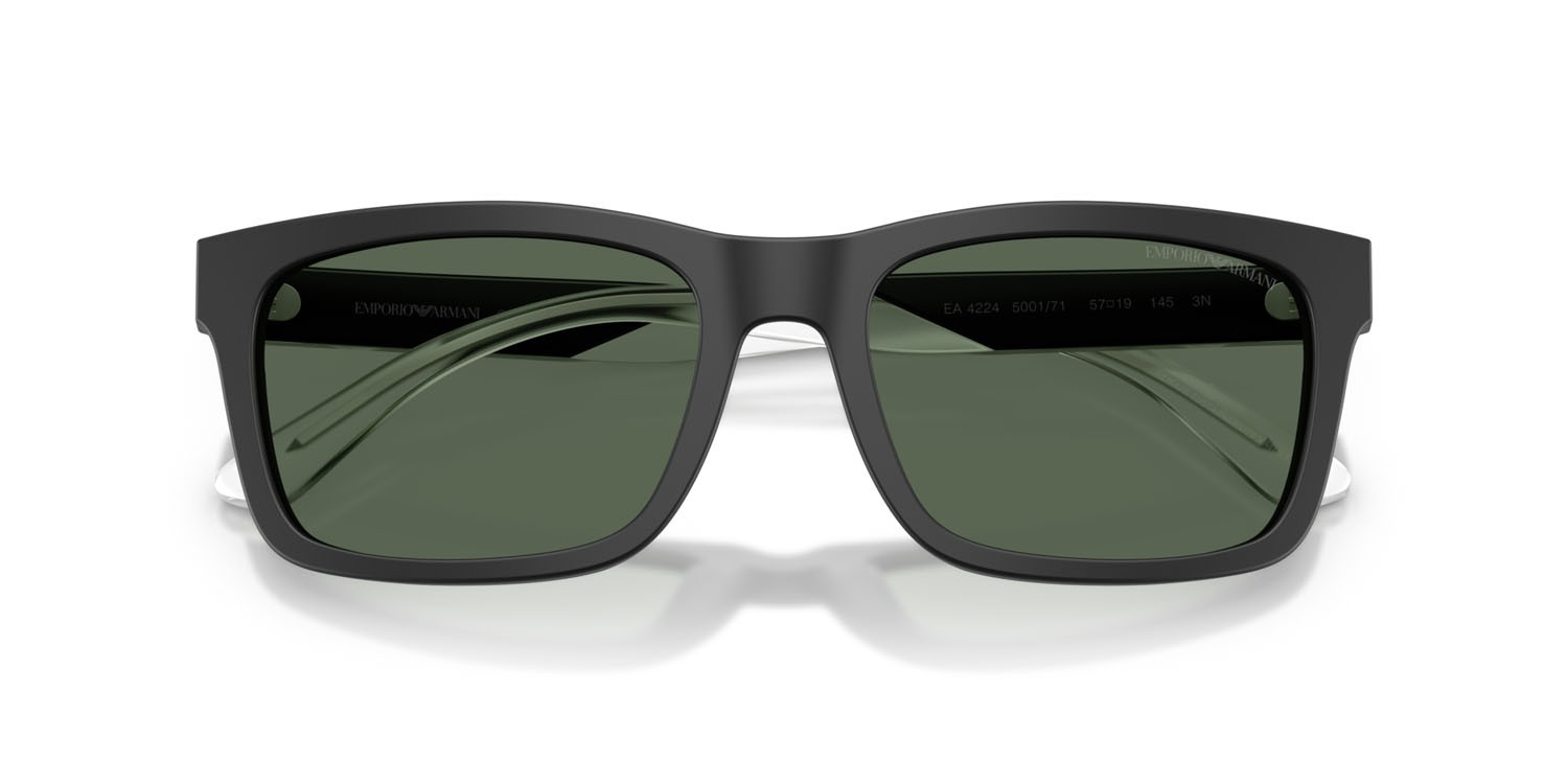 Occhiali da sole Emporio Armani EA 4224 (500171) colore nero opaco forma rettangolare lenti verde scuro