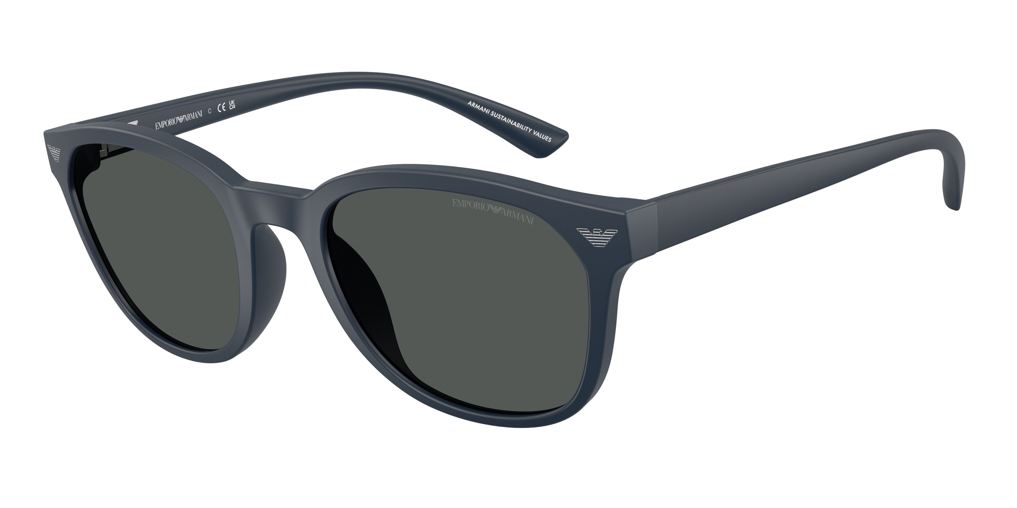 Occhiali da sole Emporio Armani EA 4225U (618587) colore blu navy opaco forma pantos lenti grigio scuro