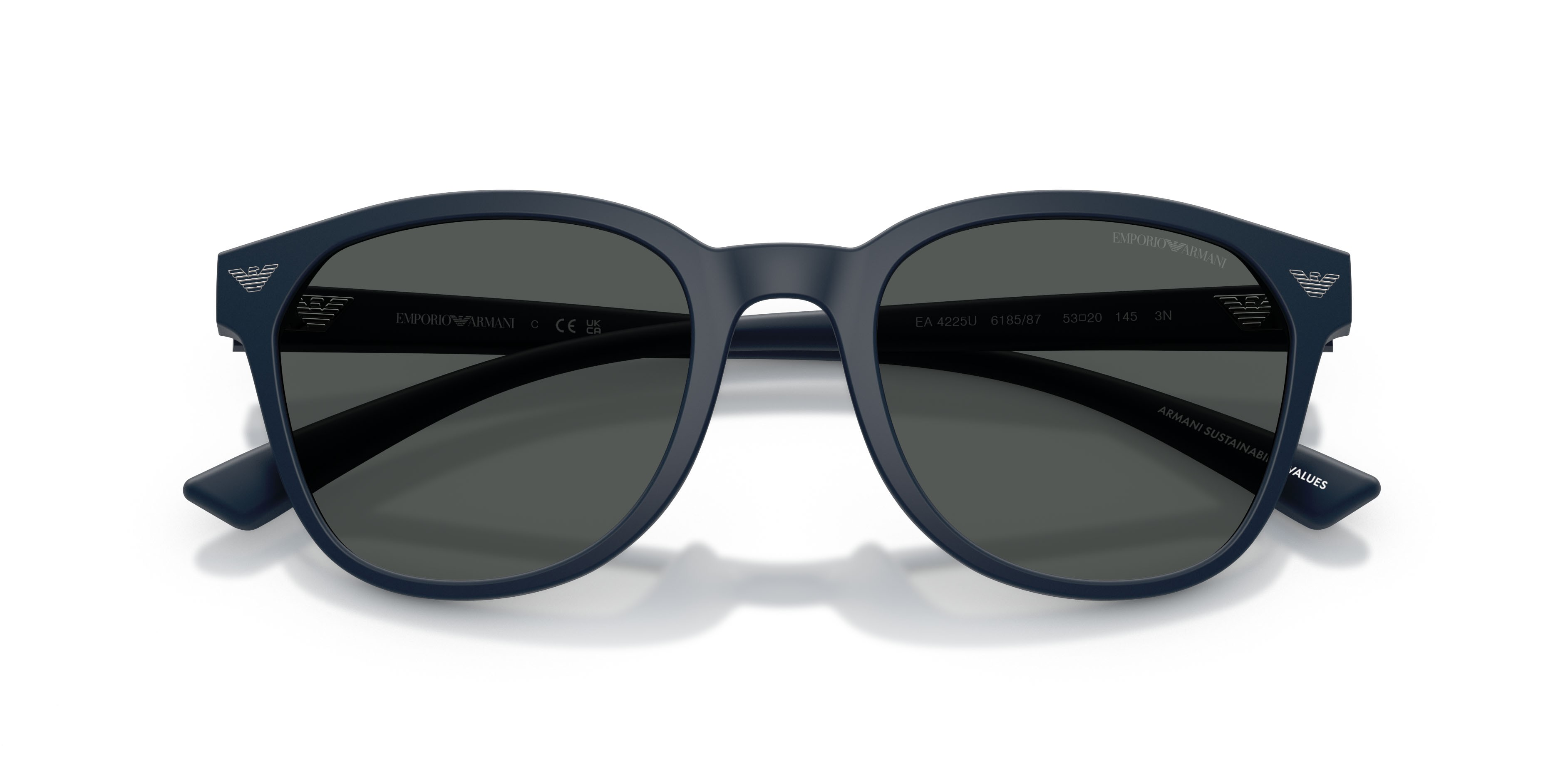 Occhiali da sole Emporio Armani EA 4225U (618587) colore blu navy opaco forma pantos lenti grigio scuro
