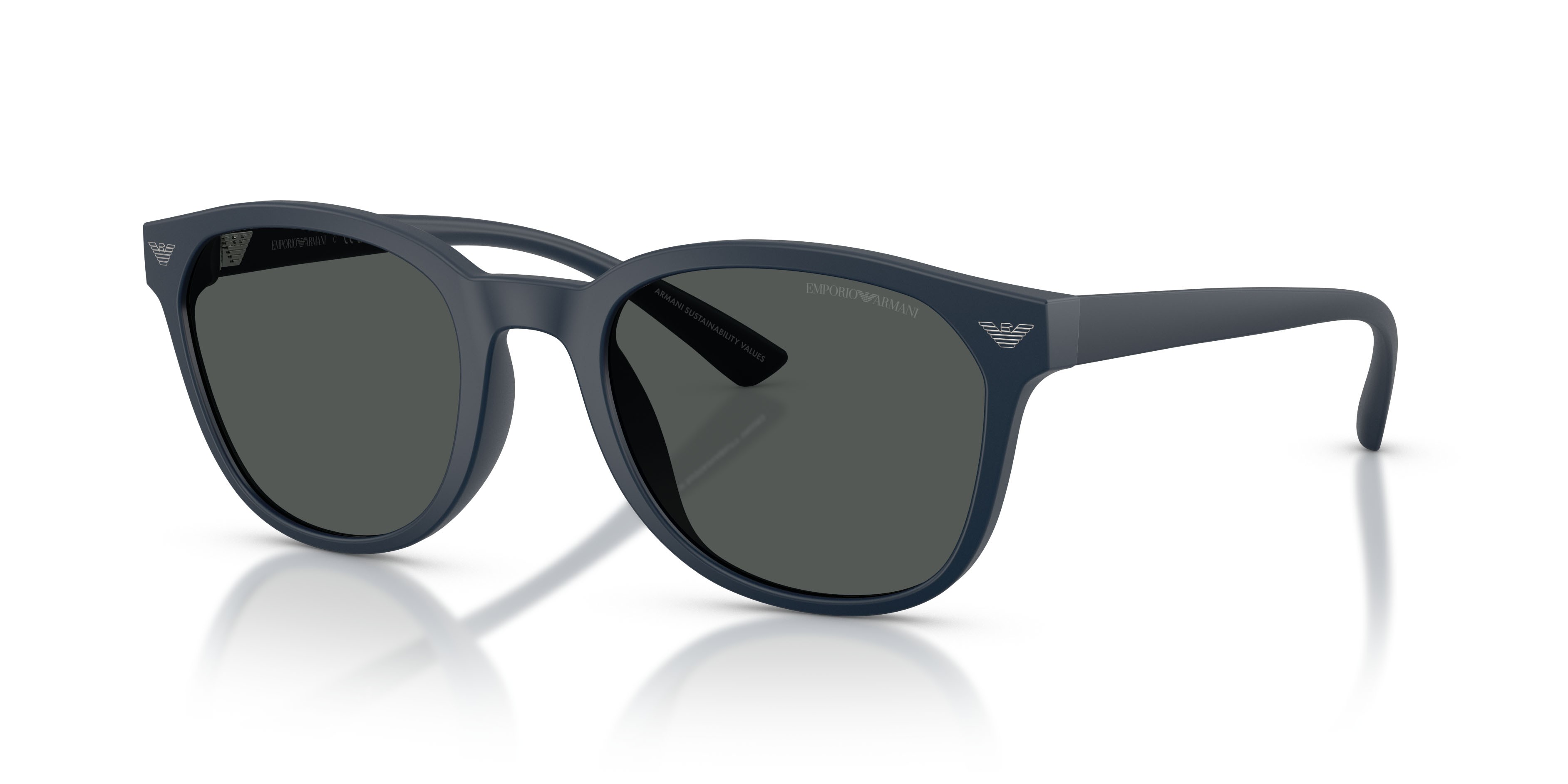 Occhiali da sole Emporio Armani EA 4225U (618587) colore blu navy opaco forma pantos lenti grigio scuro