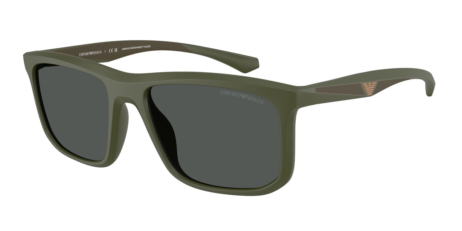 Occhiali da sole Emporio Armani EA 4234U (618487) colore verde opaco forma quadrato lenti grigio scuro