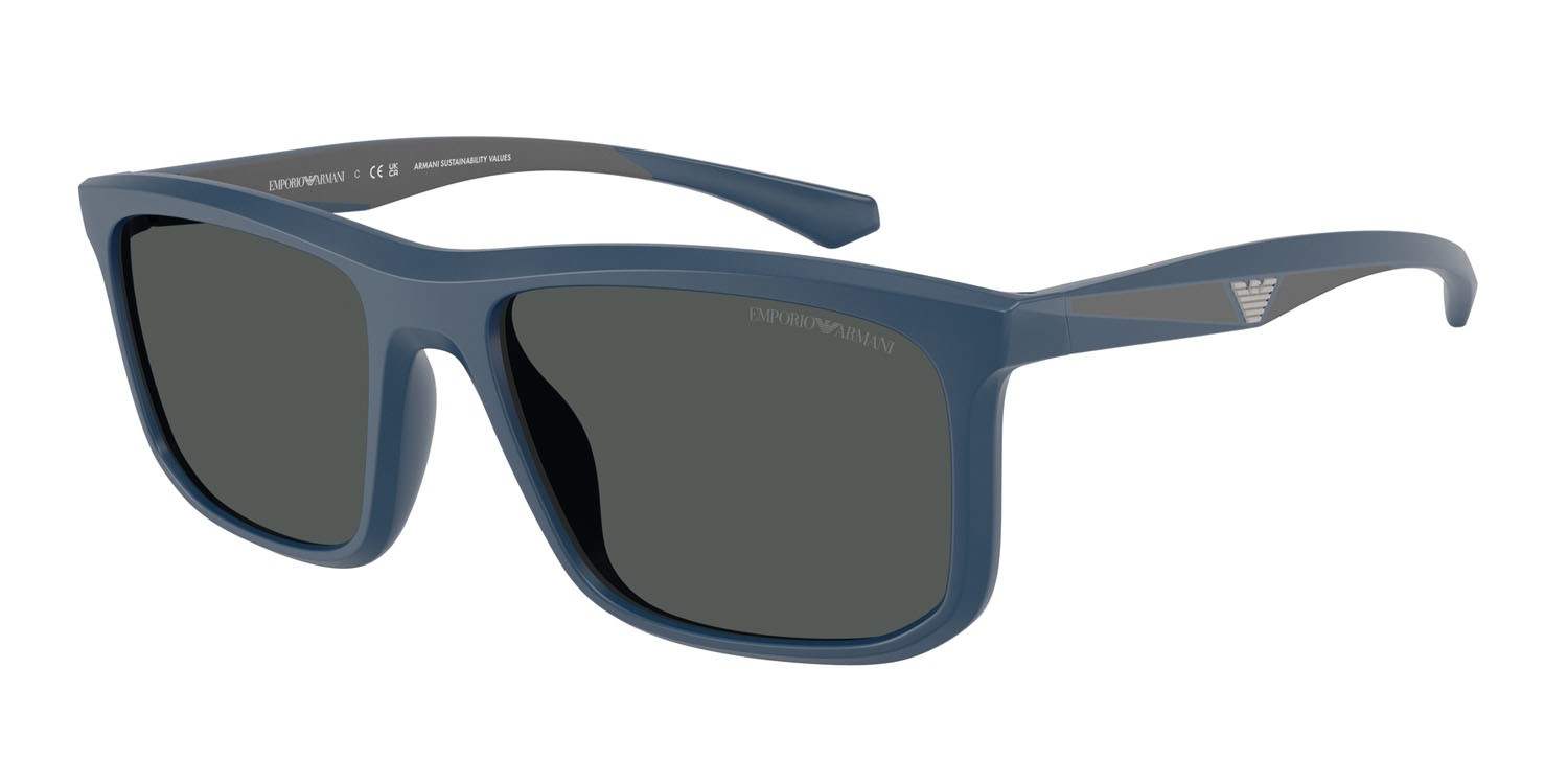 Occhiali da sole Emporio Armani EA 4234U (618587) colore blu opaco forma quadrato lenti grigio scuro