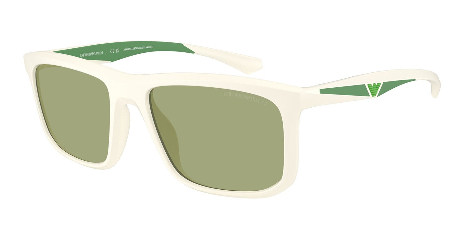 Occhiali da sole Emporio Armani EA 4234U (618782) colore bianco opaco forma quadrato lenti verde