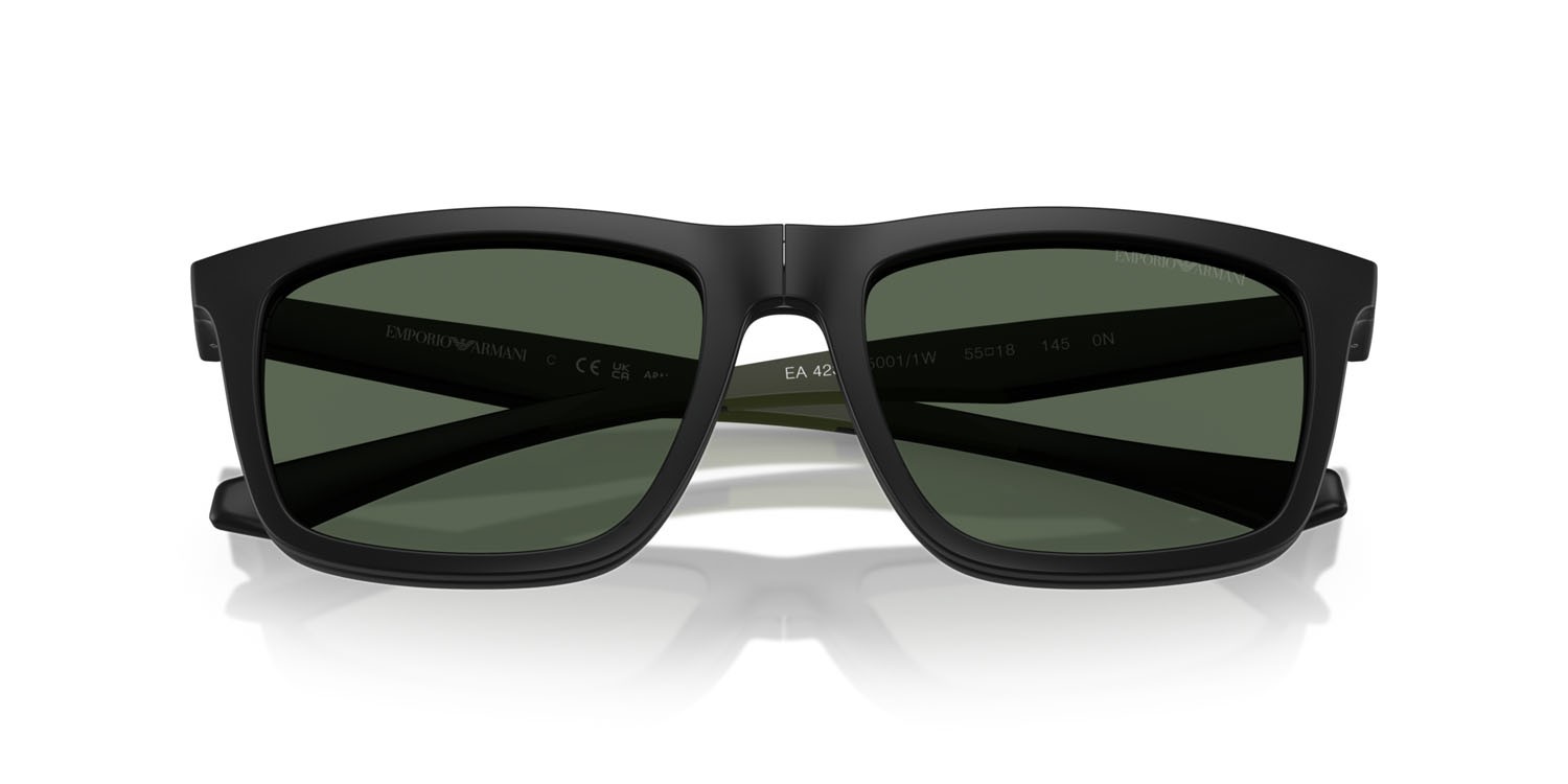 Occhiali da sole Emporio Armani EA 4235 (50011W) colore nero opaco forma quadrato lenti trasparente