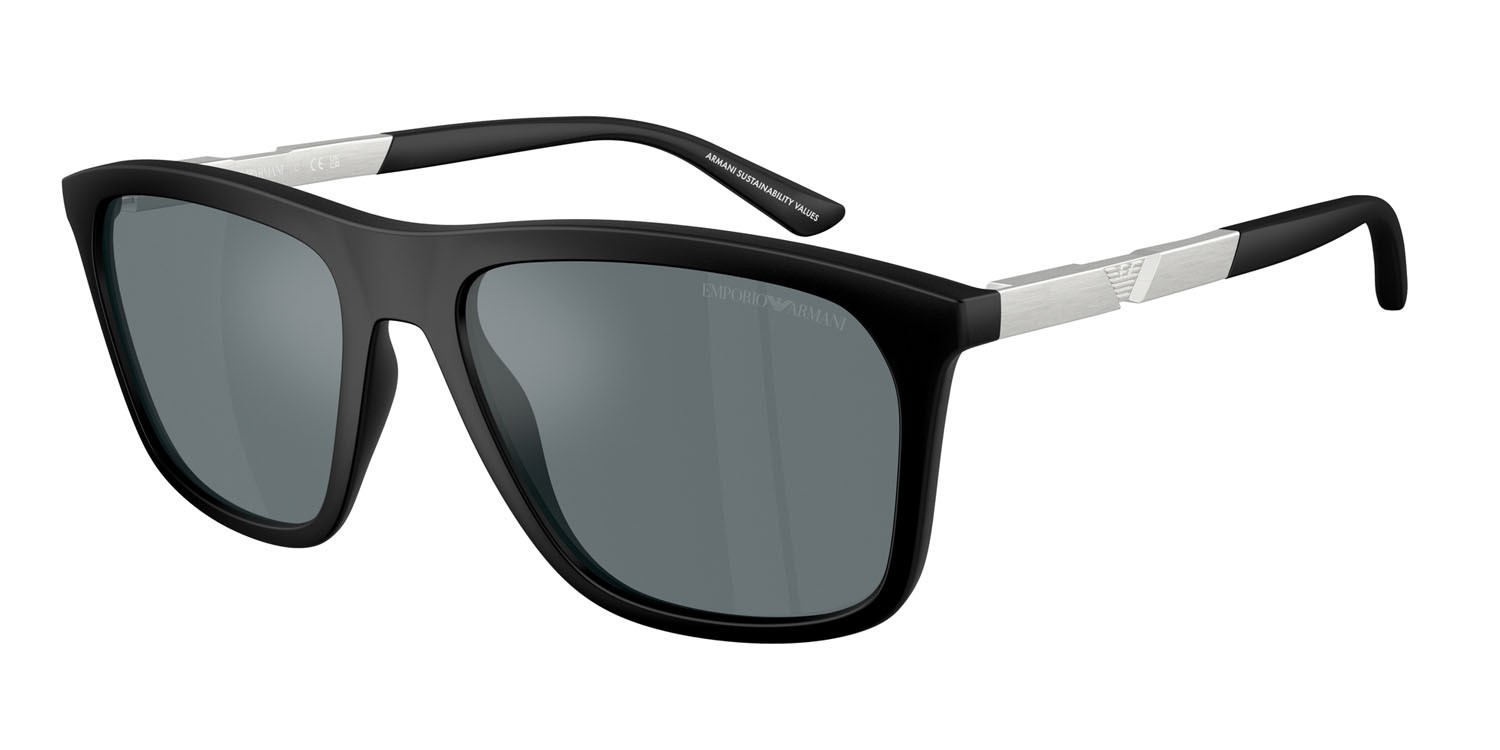 Occhiali da sole Emporio Armani EA 4237 (50016G) colore nero opaco forma quadrato lenti grigio nero specchiato