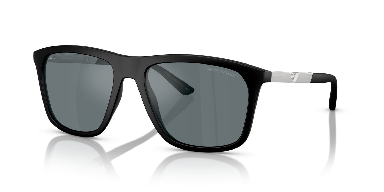 Occhiali da sole Emporio Armani EA 4237 (50016G) colore nero opaco forma quadrato lenti grigio nero specchiato