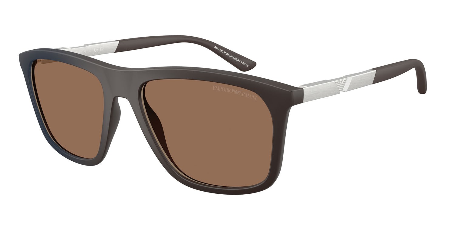 Occhiali da sole Emporio Armani EA 4237 (6186EF) colore marrone scuro opaco forma quadrato lenti marrone scuro specchiato oro