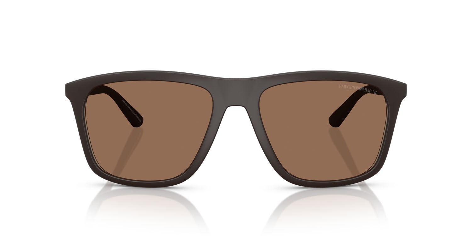 Occhiali da sole Emporio Armani EA 4237 (6186EF) colore marrone scuro opaco forma quadrato lenti marrone scuro specchiato oro
