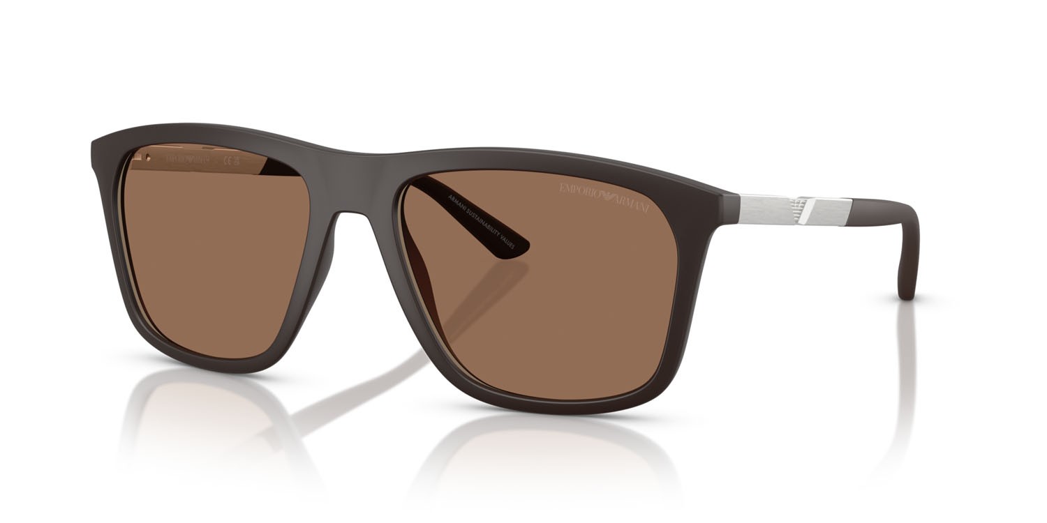 Occhiali da sole Emporio Armani EA 4237 (6186EF) colore marrone scuro opaco forma quadrato lenti marrone scuro specchiato oro