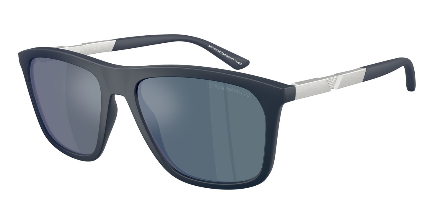 Occhiali da sole Emporio Armani EA 4237 (618925) colore blu scuro opaco forma quadrato lenti grigio scuro antiriflesso con filtro anti luce blu esterno