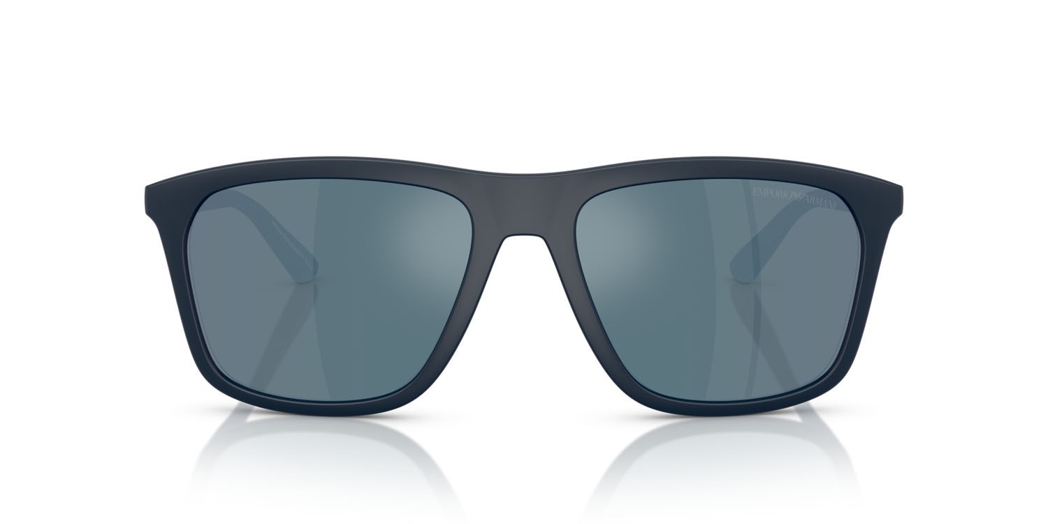 Occhiali da sole Emporio Armani EA 4237 (618925) colore blu scuro opaco forma quadrato lenti grigio scuro antiriflesso con filtro anti luce blu esterno