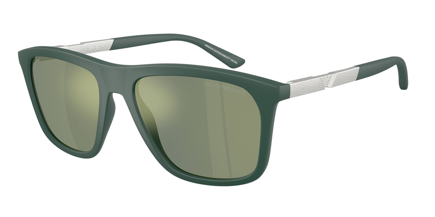 Occhiali da sole Emporio Armani EA 4237 (61906R) colore verde scuro opaco forma quadrato lenti grigio verde specchiato