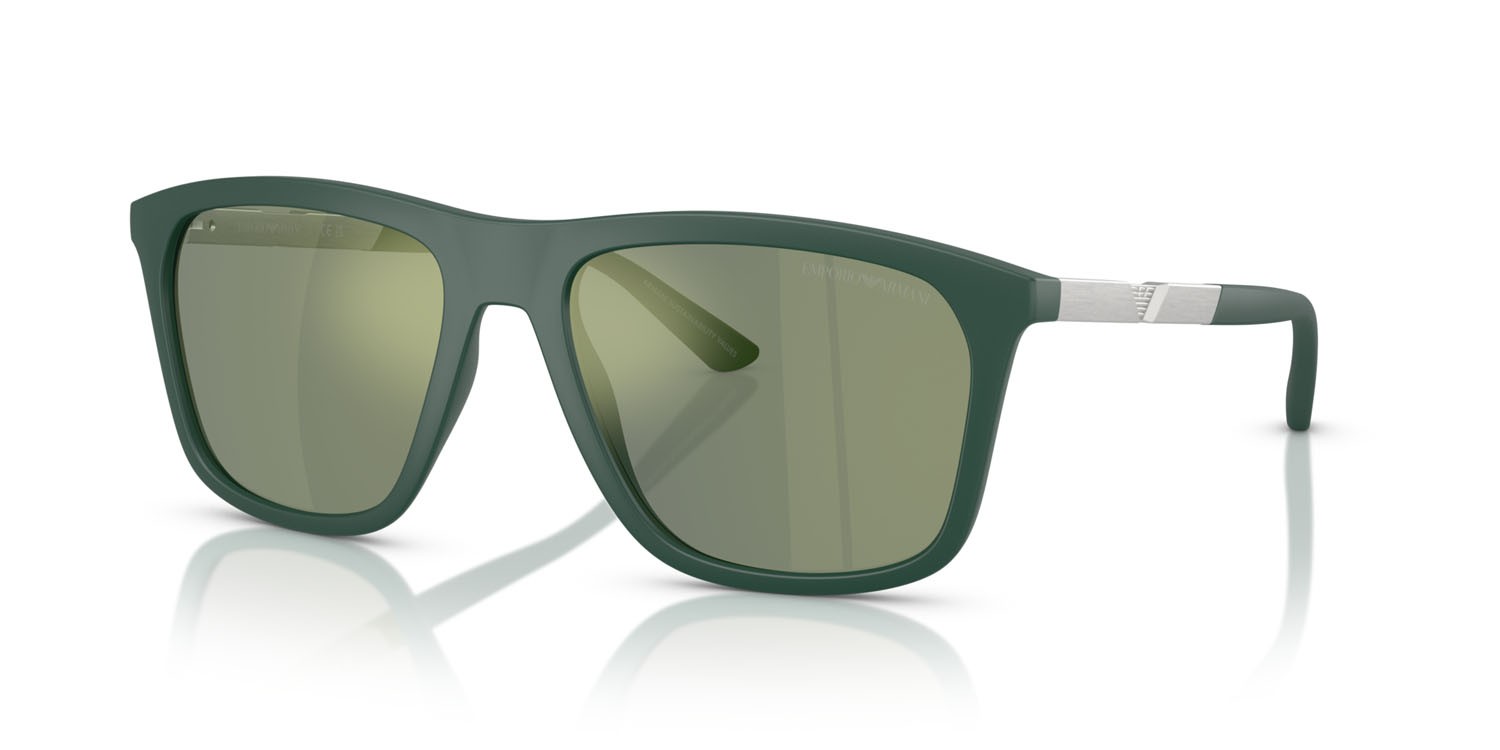 Occhiali da sole Emporio Armani EA 4237 (61906R) colore verde scuro opaco forma quadrato lenti grigio verde specchiato