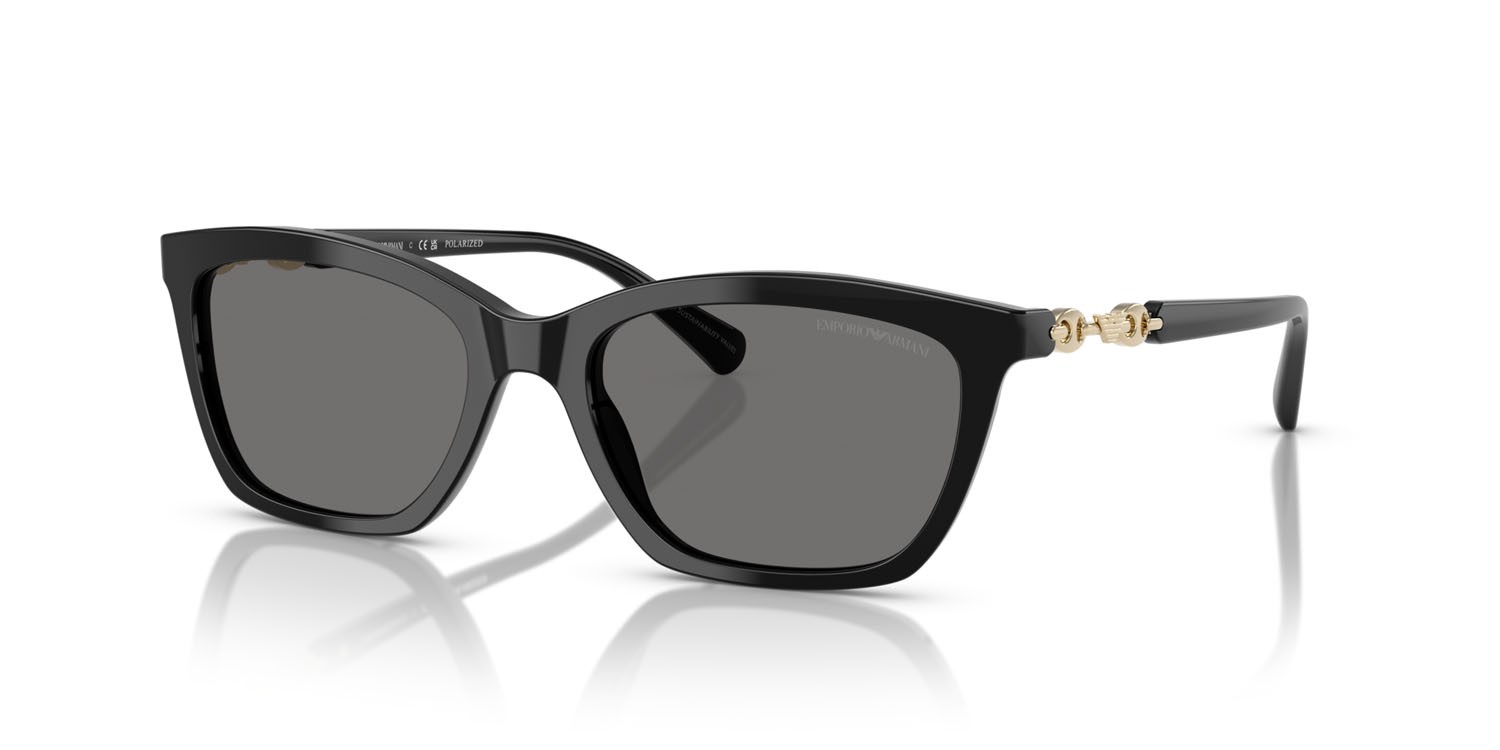 Sunglasses Emporio Armani EA 4238 (501781) color nero lucido shape cat eye lenses polar grigio scuro