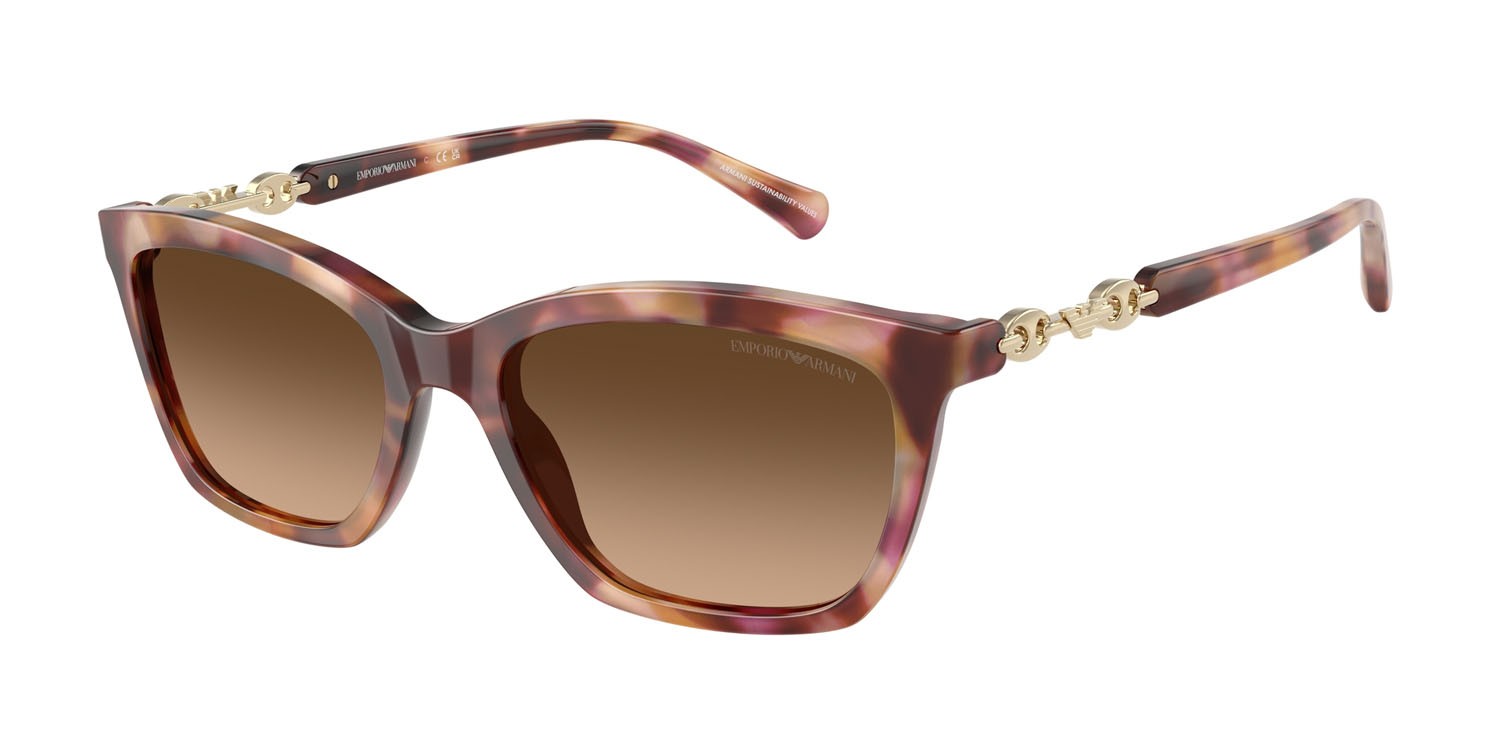 Occhiali da sole Emporio Armani EA 4238 (619674) colore rosso havana lucido forma cat eye lenti marrone sfumato