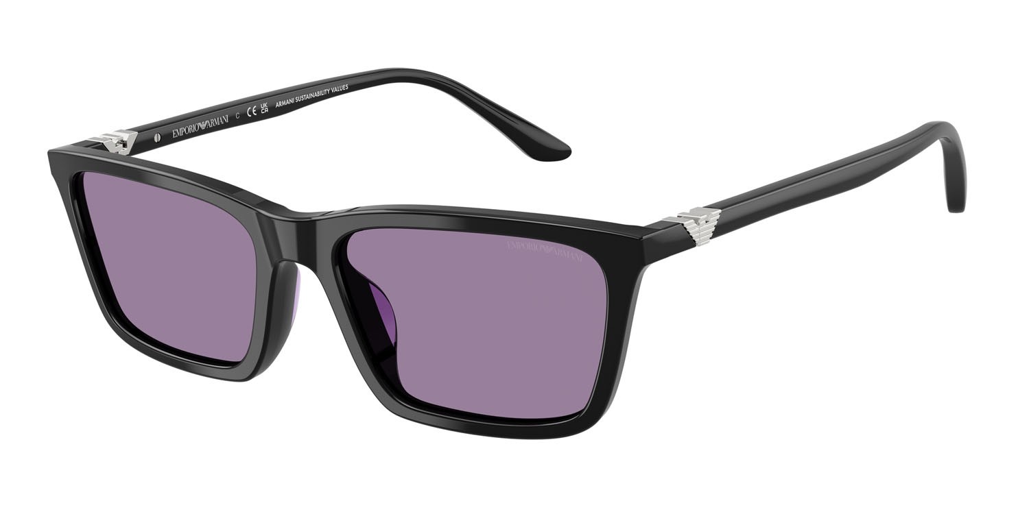 Sunglasses Emporio Armani EA 4239U (501769) color nero lucido shape rectangle lenses violetto