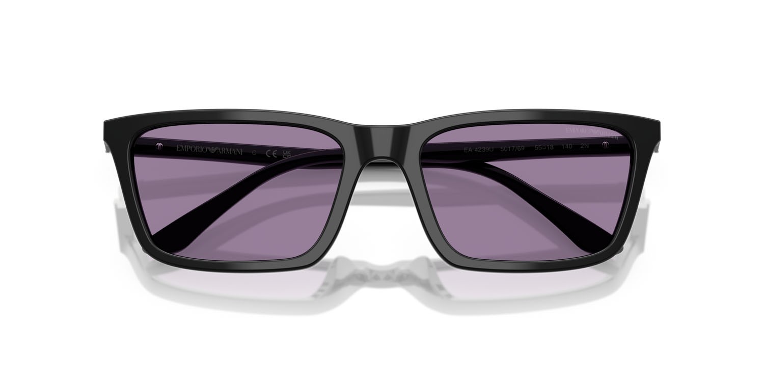Sunglasses Emporio Armani EA 4239U (501769) color nero lucido shape rectangle lenses violetto