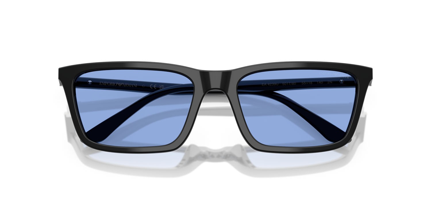 Sunglasses Emporio Armani EA 4239U (501780) color nero lucido shape rectangle lenses blu