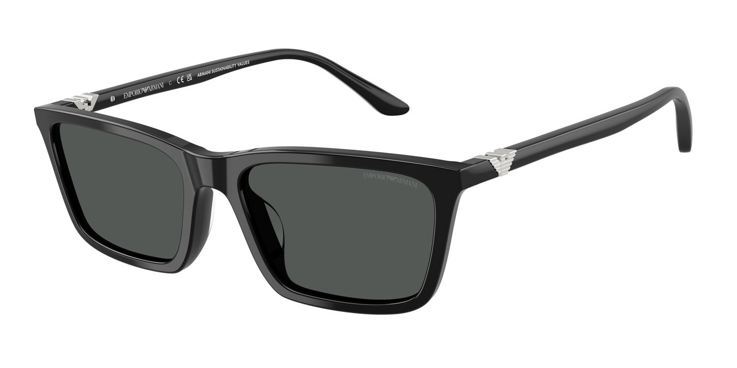 Sunglasses Emporio Armani EA 4239U (501787) color nero lucido shape rectangle lenses grigio scuro