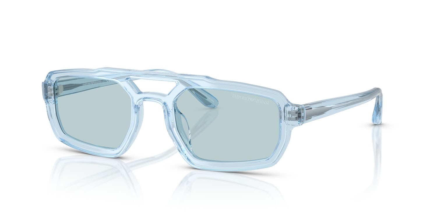 Sonnenbrillen Emporio Armani EA 4240U (6204/1) farbe celeste brillante trasparente form unregelmäßig gläser azzurro