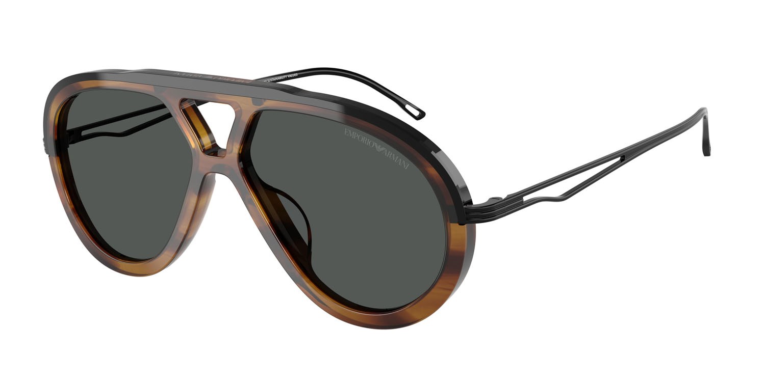 Occhiali da sole Emporio Armani EA 4242U (621287) colore marrone brillante striato forma aviator lenti grigio scuro