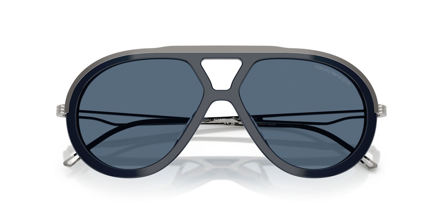 Occhiali da sole Emporio Armani EA 4242U (621380) colore blu lucido forma aviator lenti blu