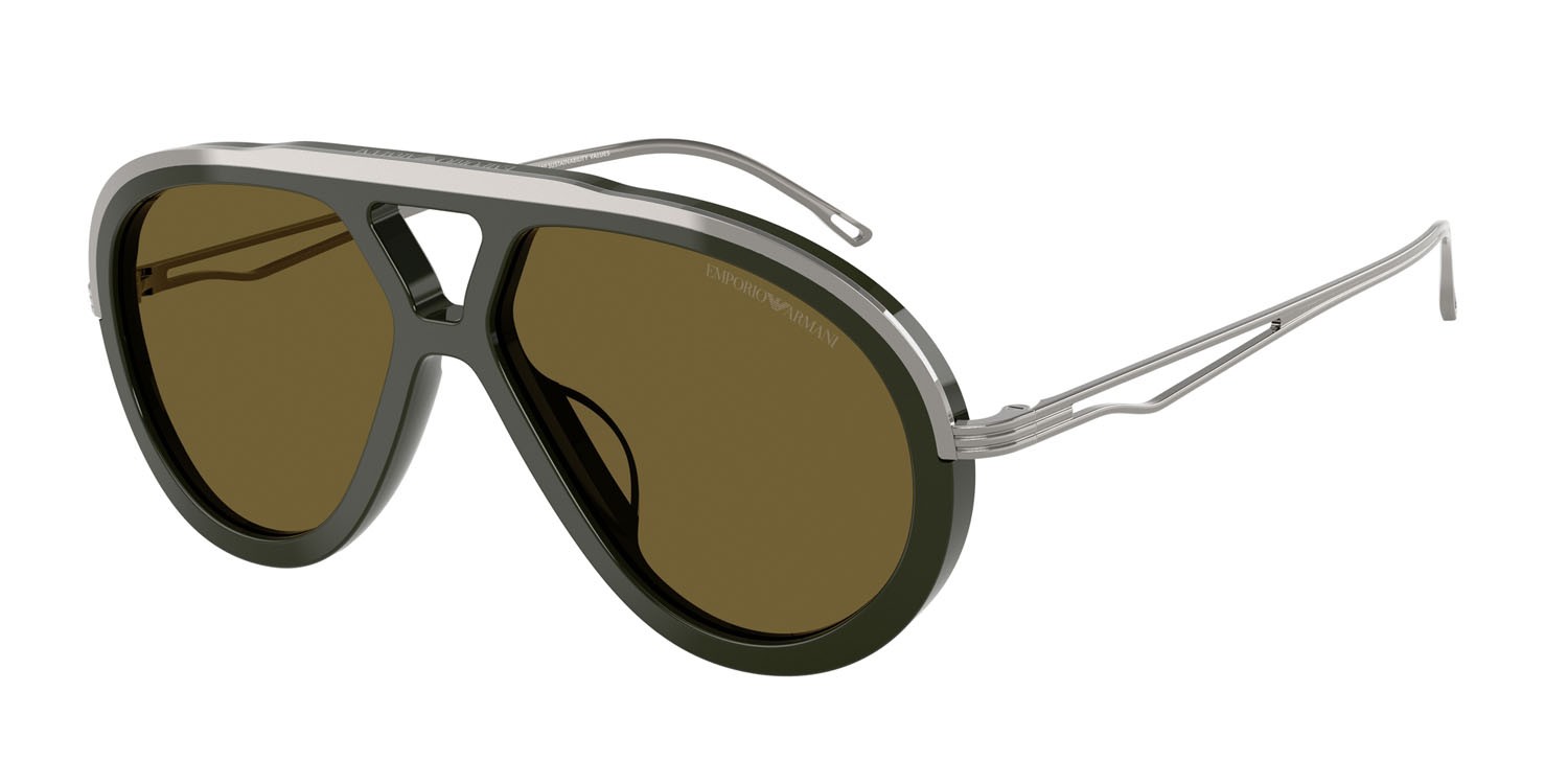 Sonnenbrillen Emporio Armani EA 4242U (621473) farbe verde oliva brillante form aviator gläser marrone scuro