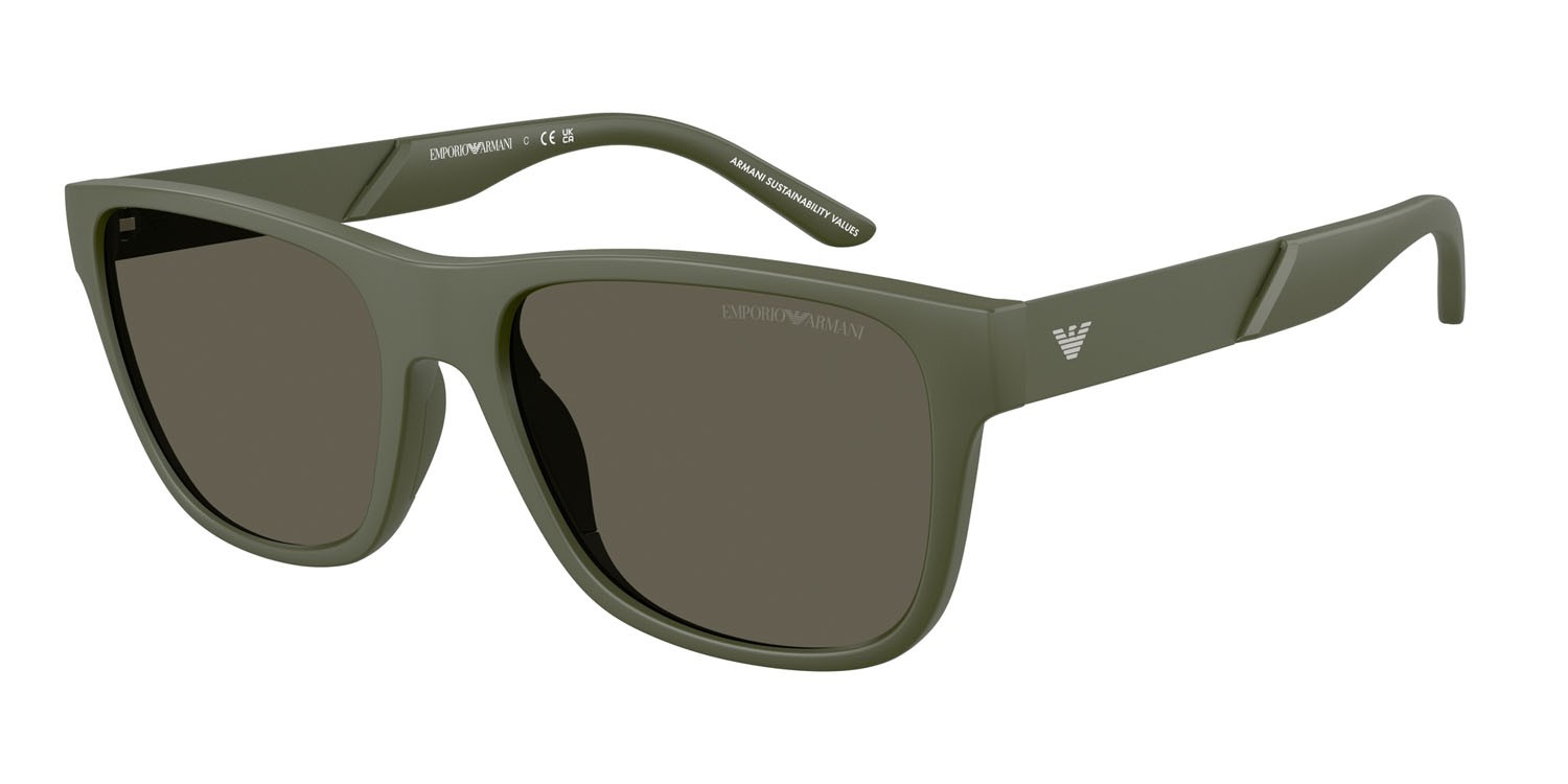 Occhiali da sole Emporio Armani EA 4243 (618471) colore verde opaco forma quadrato lenti marrone scuro