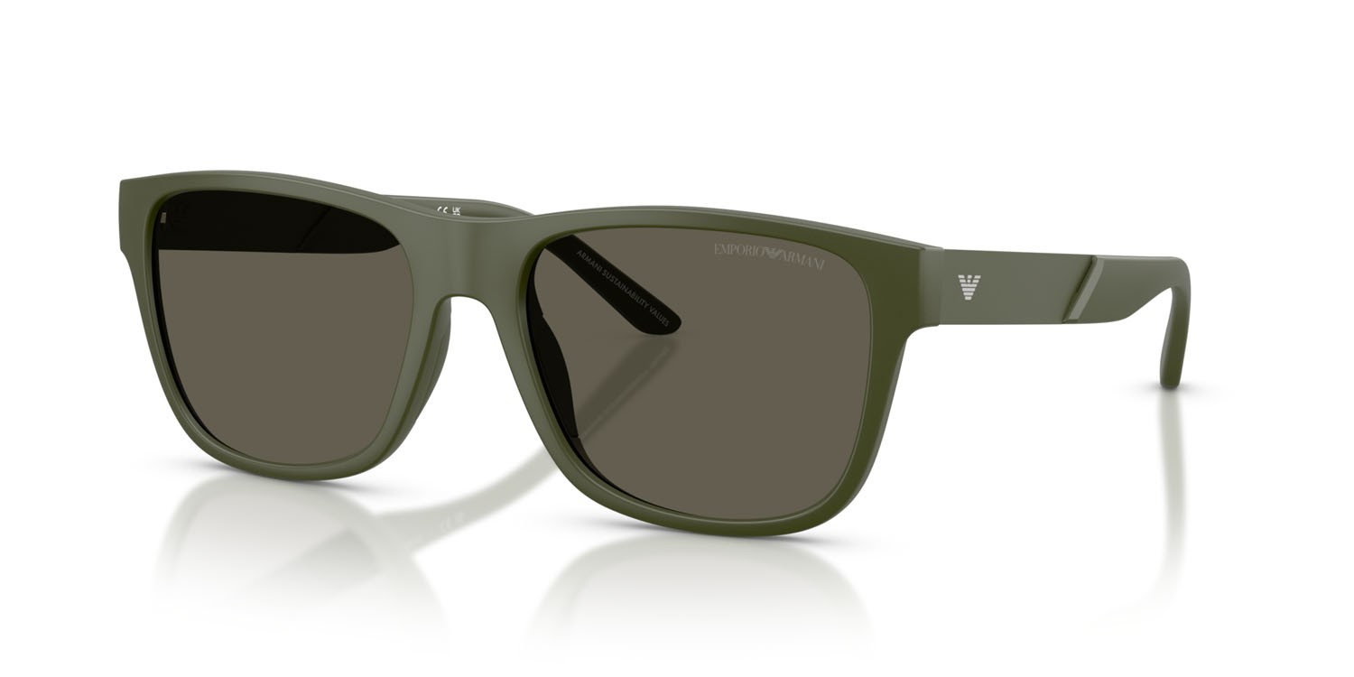 Occhiali da sole Emporio Armani EA 4243 (618471) colore verde opaco forma quadrato lenti marrone scuro