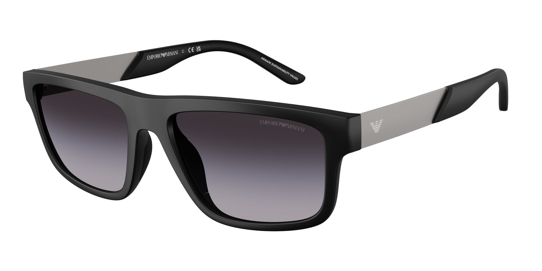 Occhiali da sole Emporio Armani EA 4244U (50018G) colore nero opaco forma rettangolare lenti sfumato grigio