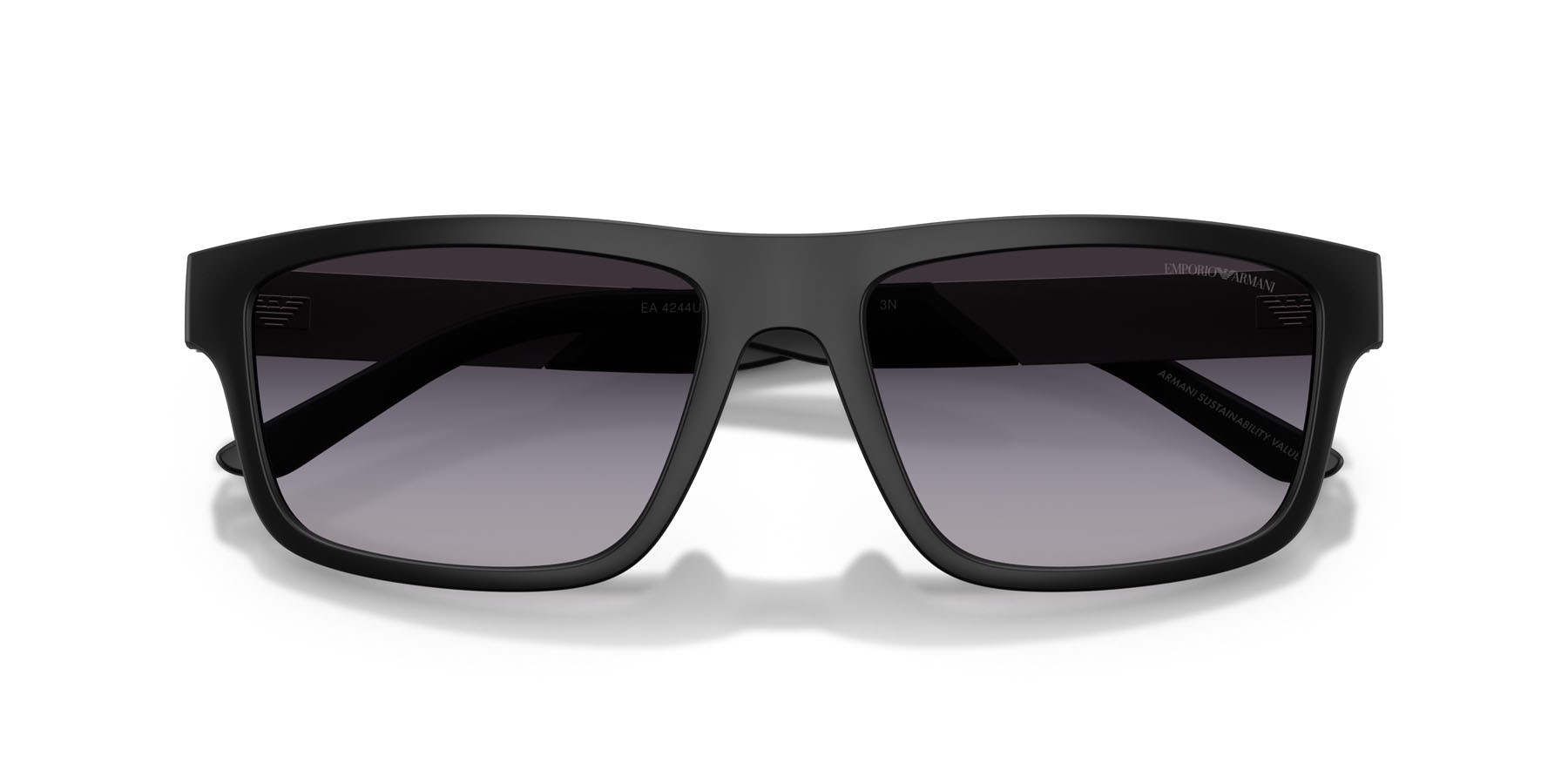 Occhiali da sole Emporio Armani EA 4244U (50018G) colore nero opaco forma rettangolare lenti sfumato grigio