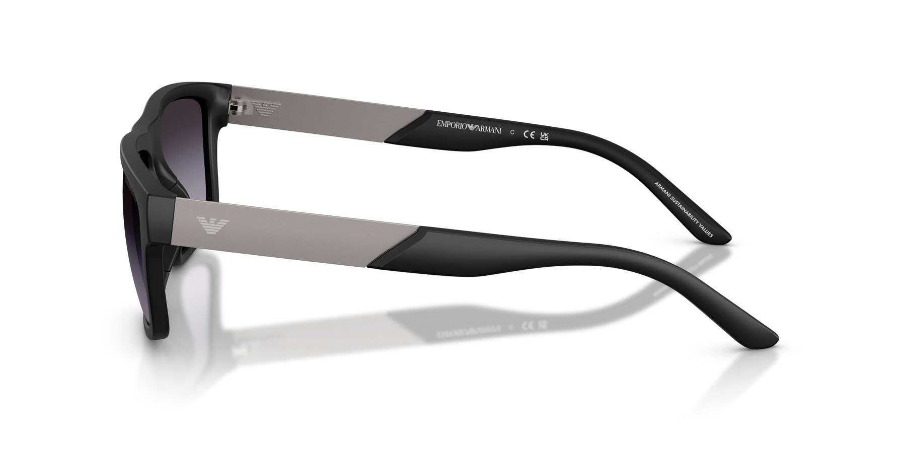 Occhiali da sole Emporio Armani EA 4244U (50018G) colore nero opaco forma rettangolare lenti sfumato grigio