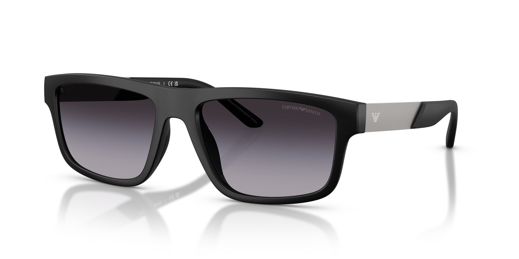 Occhiali da sole Emporio Armani EA 4244U (50018G) colore nero opaco forma rettangolare lenti sfumato grigio
