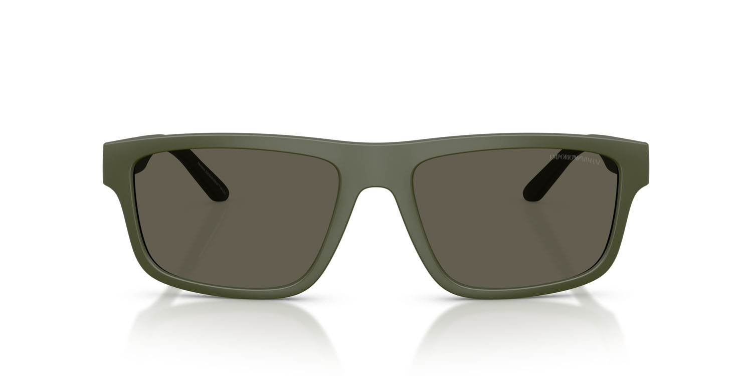 Occhiali da sole Emporio Armani EA 4244U (618471) colore verde opaco forma rettangolare lenti marrone scuro