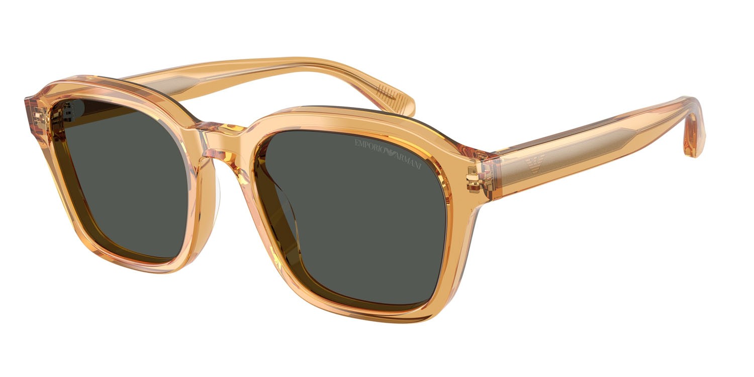 Occhiali da sole Emporio Armani EA 4245U (624687) colore trasparente giallo lucido forma irregolare lenti grigio scuro