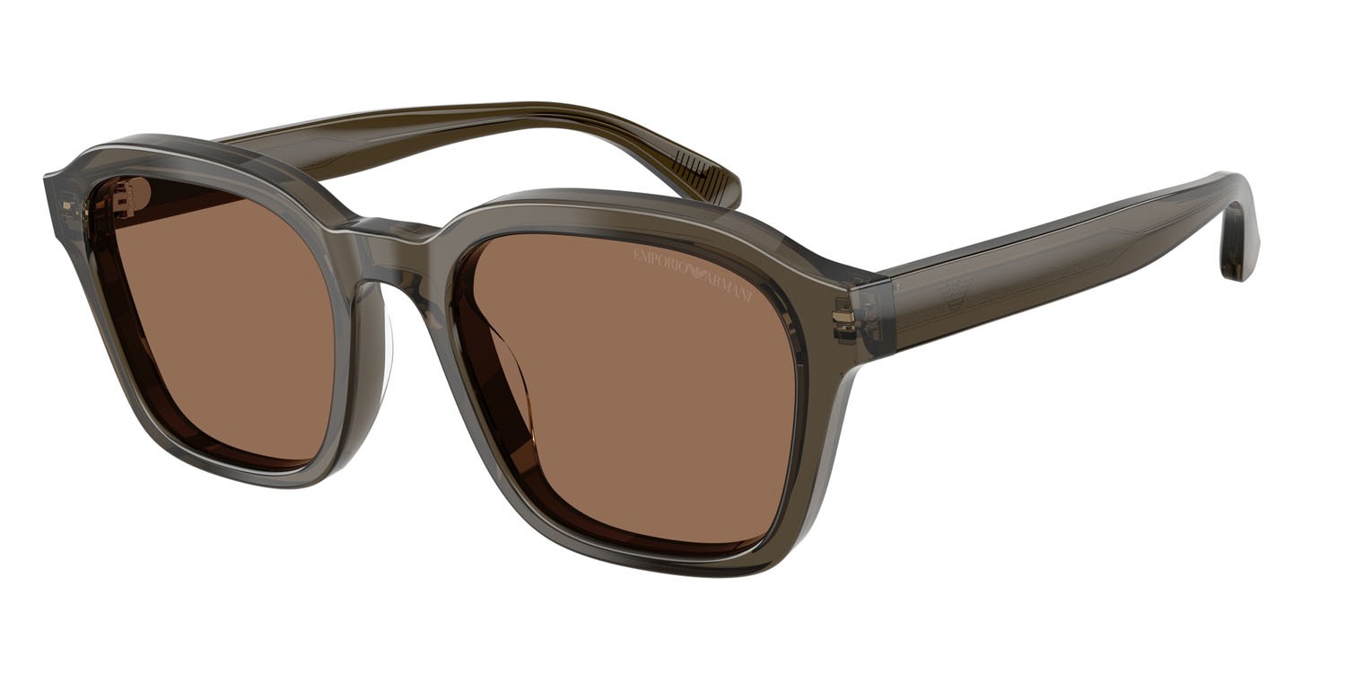 Occhiali da sole Emporio Armani EA 4245U (624973) colore grigio trasparente lucido forma irregolare lenti marrone scuro