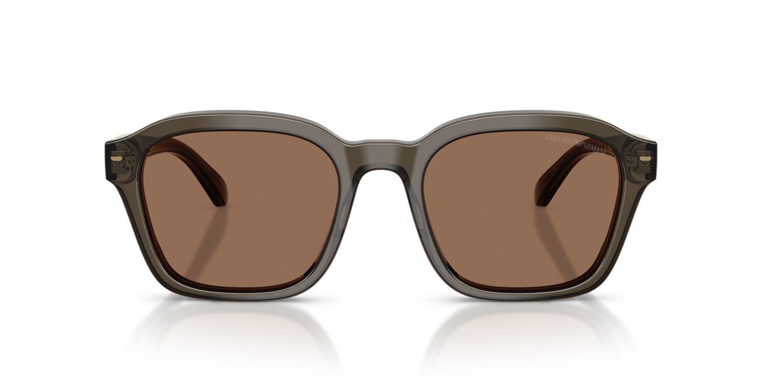 Occhiali da sole Emporio Armani EA 4245U (624973) colore grigio trasparente lucido forma irregolare lenti marrone scuro