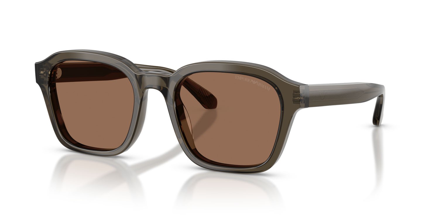 Occhiali da sole Emporio Armani EA 4245U (624973) colore grigio trasparente lucido forma irregolare lenti marrone scuro